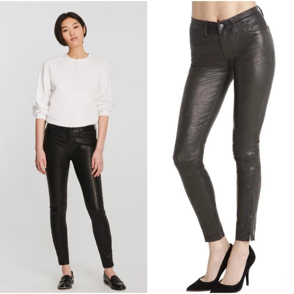 NEW J Brand Coated Super Skinny Ankle Zip Closure Leather Jeans Black Size: 26